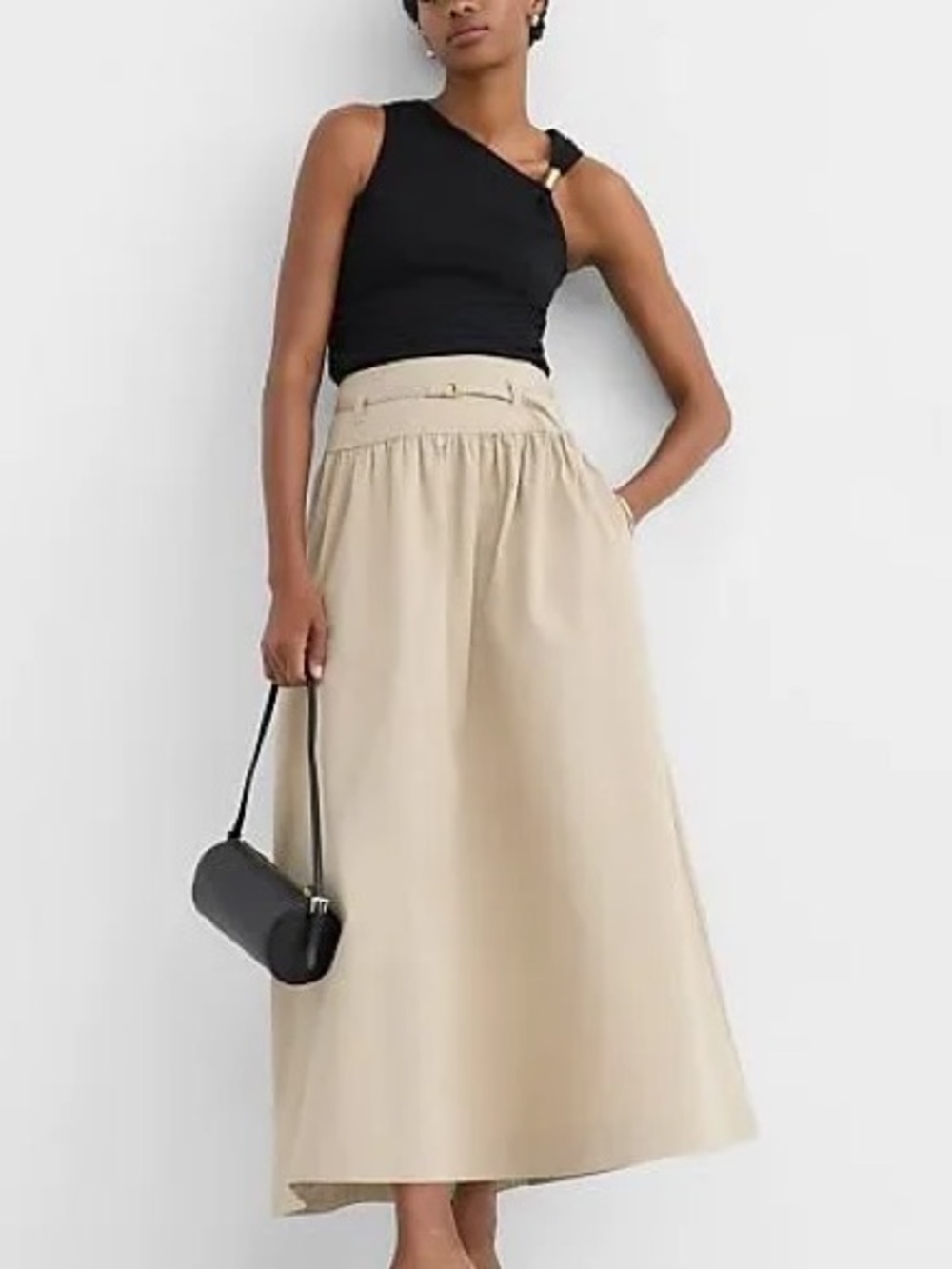 Khaki Tan Crisp Twill Maxi Skirt Pockets Size 10 NWOT - Picture 7 of 15